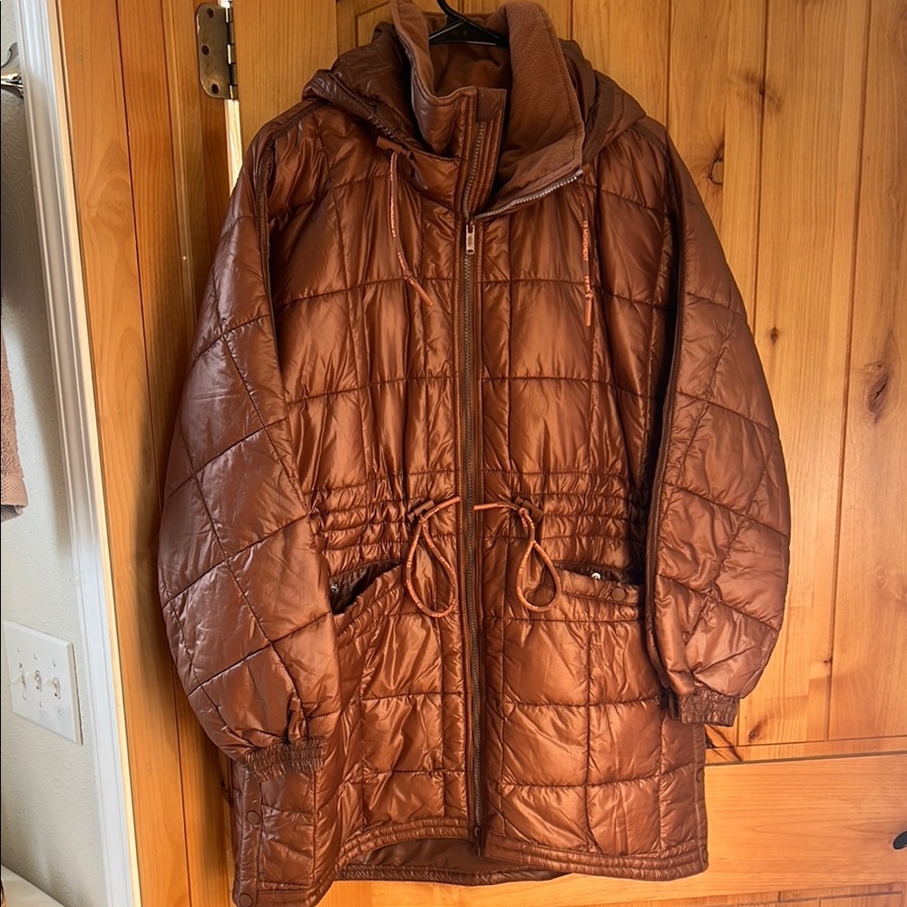 Free People Warm Brown Hooded Puffer Coat